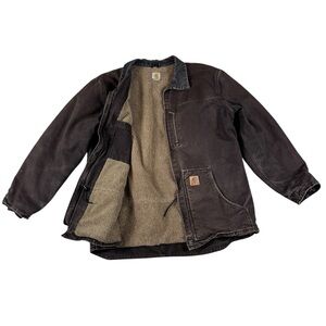 Vintage Carhartt Arctic Jacket C61 DKB Brown Fade Workwear Sherpa Lined Mens XLT